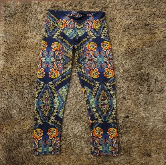 Onzie Blue Orange Multicolor Tribal Print Leggings S/M - Picture 10 of 11